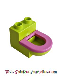 Lego Duplo furniture toilet medium lime with dark pink seat (4911 / 4912 / 4911c05)